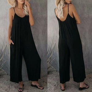 New Cozy Black Pocketed Onsie Jumpsuit Overalls